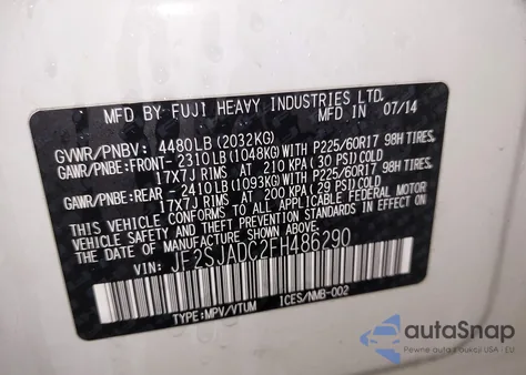 2015 Subaru Forester 2.5I Premium from USA, damaged, VIN JF2SJADC2FH486290